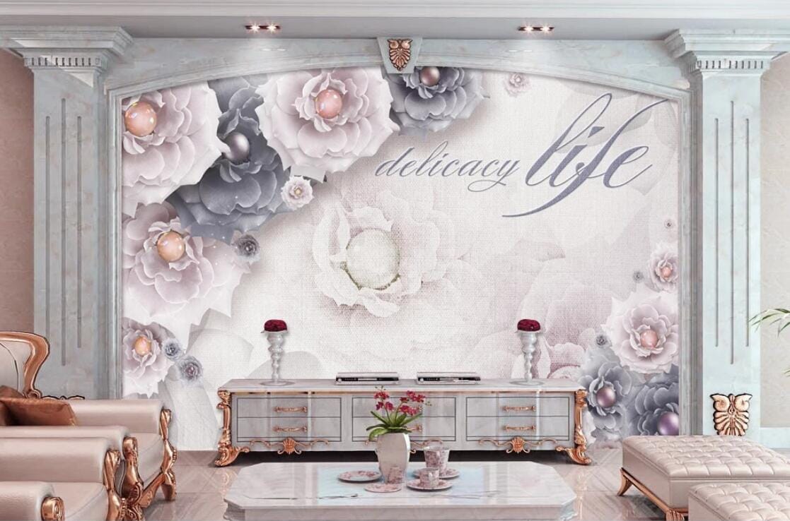 3D Purple Flower WC236 Wall Murals Wallpaper AJ Wallpaper 2