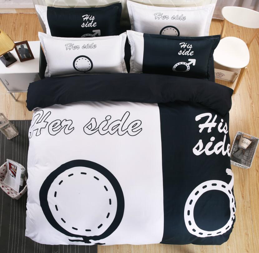3D Black White His Her 1026 Bed Pillowcases Quilt