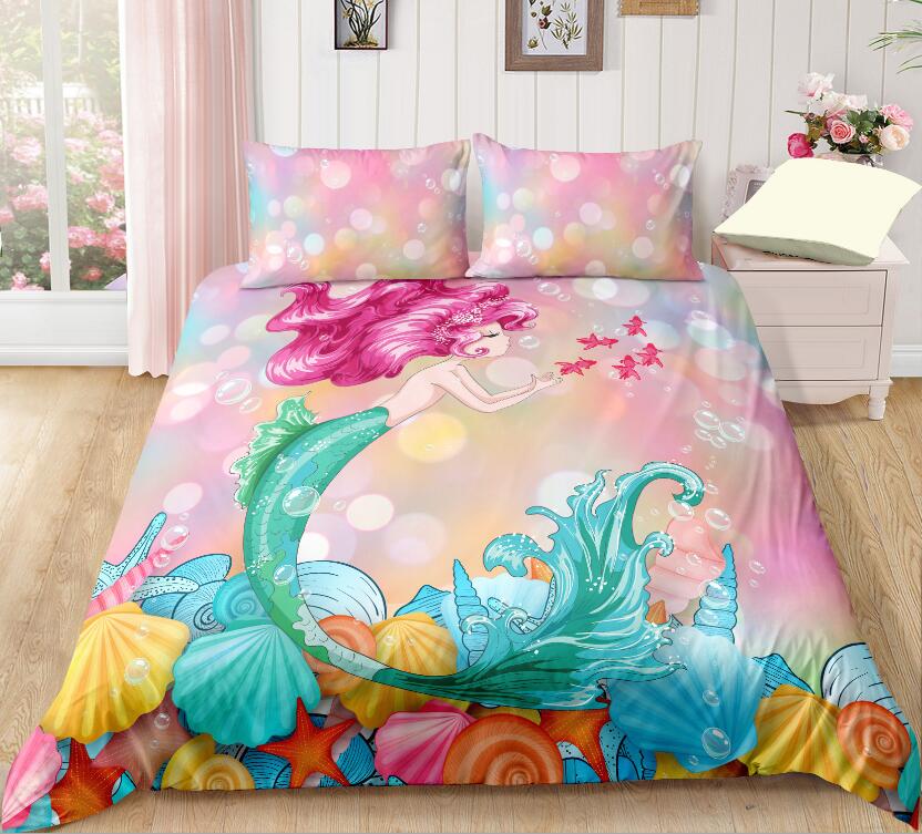 3D Shell Beauty Girl 6036 Bed Pillowcases Quilt