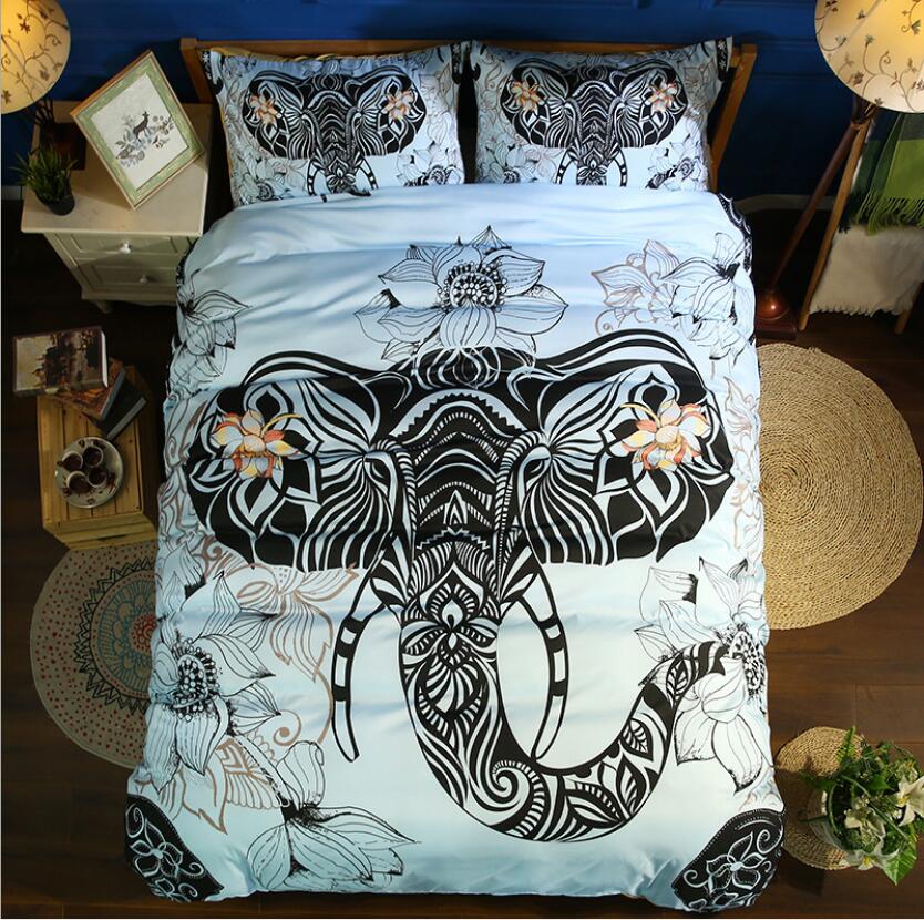 3D Elephant Lotus 1096 Bed Pillowcases Quilt