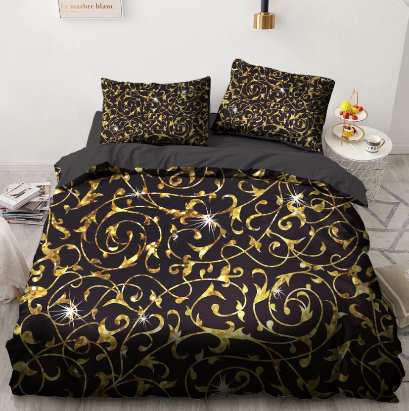 3D Black Golden Pattern Star Point 11144 Bed Pillowcases Quilt