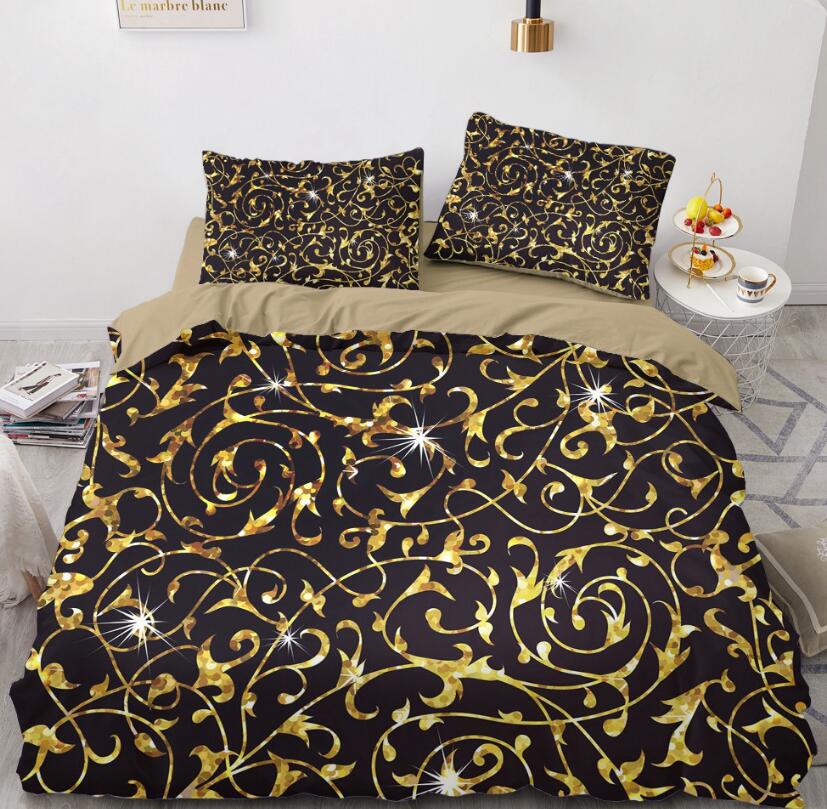 3D Black Golden Pattern White Star Point 11145 Bed Pillowcases Quilt