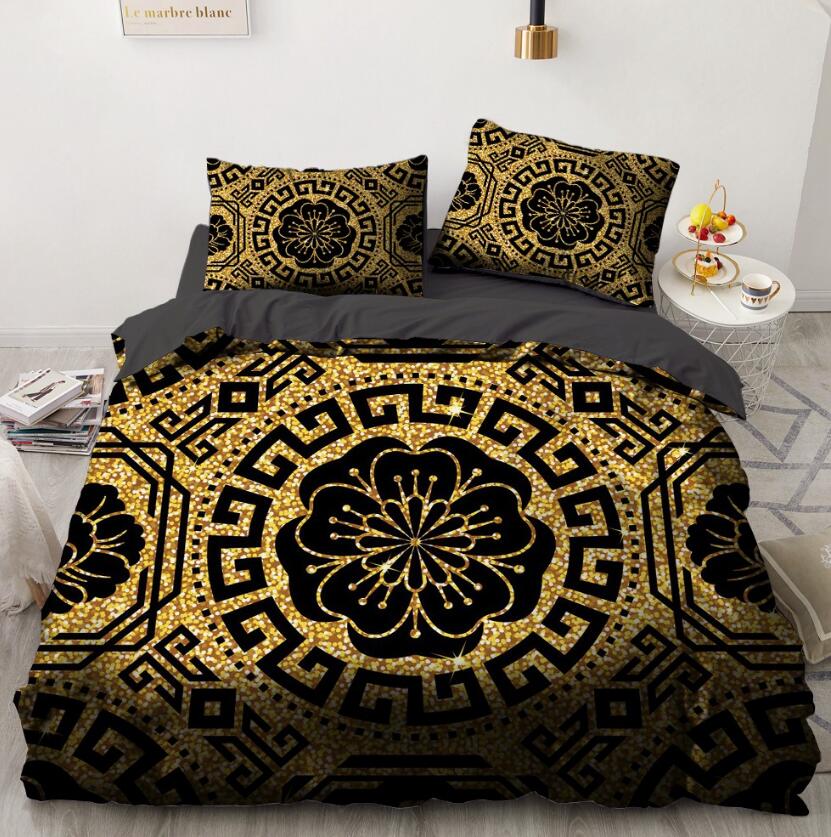 3D Black Golden Totem Flower 11148 Bed Pillowcases Quilt