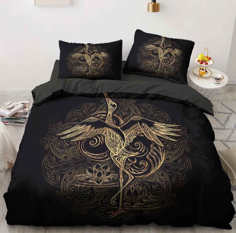 3D Gold Red-Crowned Crane Lotus Pattern 5544 Bed Pillowcases Quilt