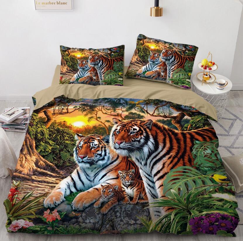 3D Forest Two Tigers 9956 Bed Pillowcases Quilt