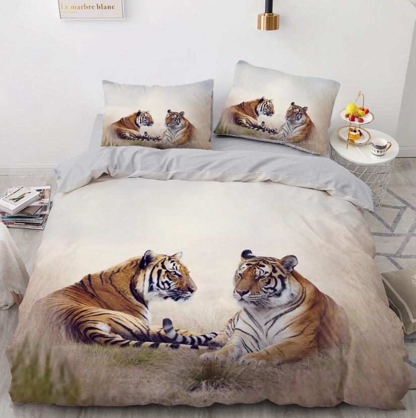 3D Two Tigers Grassland 9958 Bed Pillowcases Quilt
