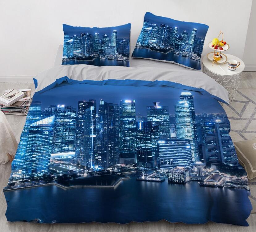 3D Night City Harbor 11127 Bed Pillowcases Quilt