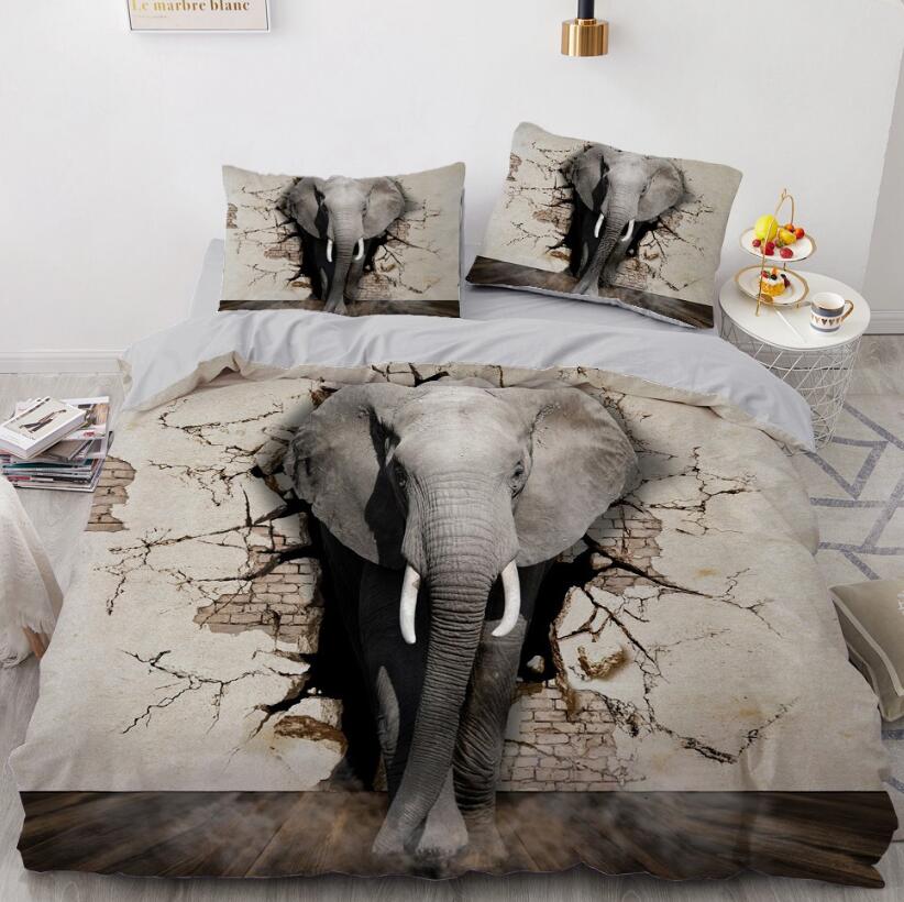 3D Elephant Brick Wall 11131 Bed Pillowcases Quilt