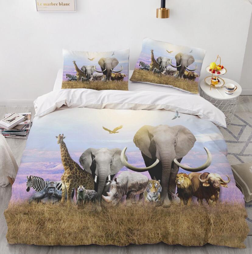 3D Fauna Elephant Giraffe 11134 Bed Pillowcases Quilt