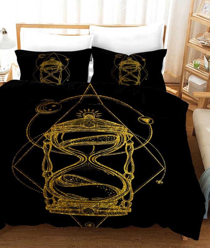 3D Golden Lines Hourglass 11178 Bed Pillowcases Quilt