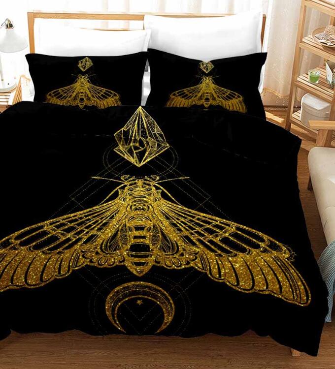 3D Golden Lines Moth Moon 11179 Bed Pillowcases Quilt