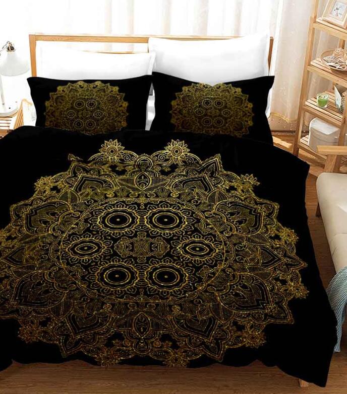 3D Golden Lines Pattern 11180 Bed Pillowcases Quilt