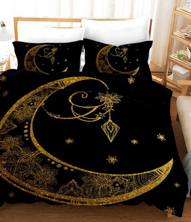 3D Golden Lines Moon Totem 11182 Bed Pillowcases Quilt