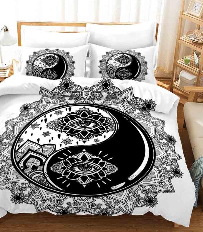 3D Black And White Bagua Map Flower 11185 Bed Pillowcases Quilt