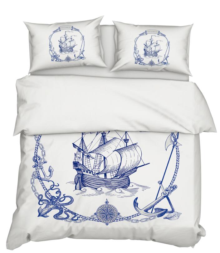 3D Blue Lines Sailboat Anchor 11154 Bed Pillowcases Quilt