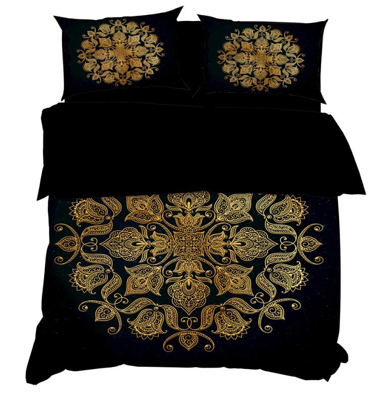 3D Black Background Golden Pattern 11165 Bed Pillowcases Quilt