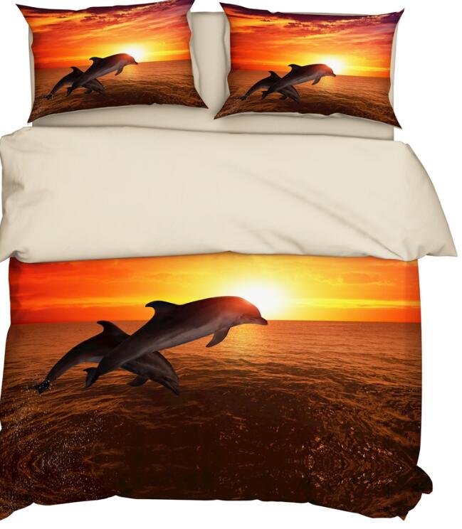 3D Ocean Sunset Dolphin 9921 Bed Pillowcases Quilt