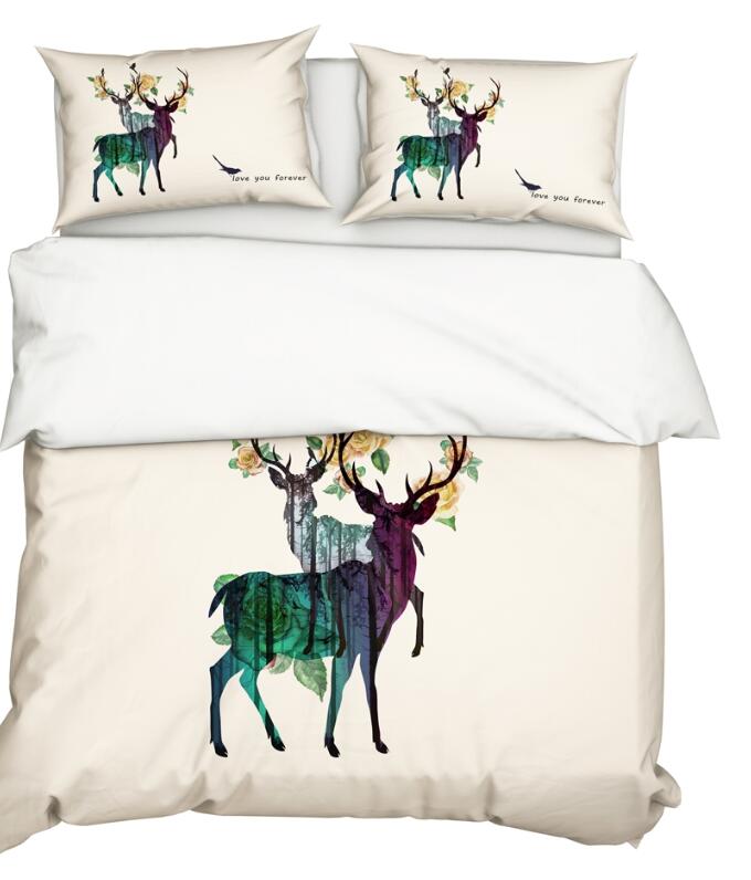 3D Two Deer Shadow 9924 Bed Pillowcases Quilt