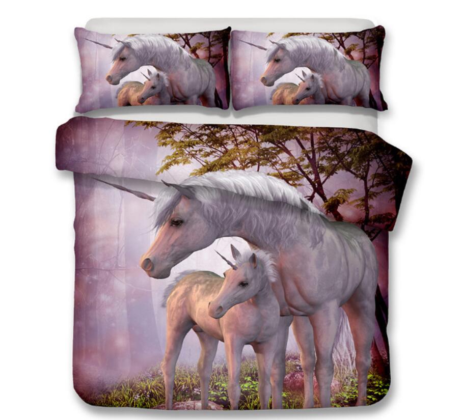 3D Tree Unicorn 6128 Bed Pillowcases Quilt