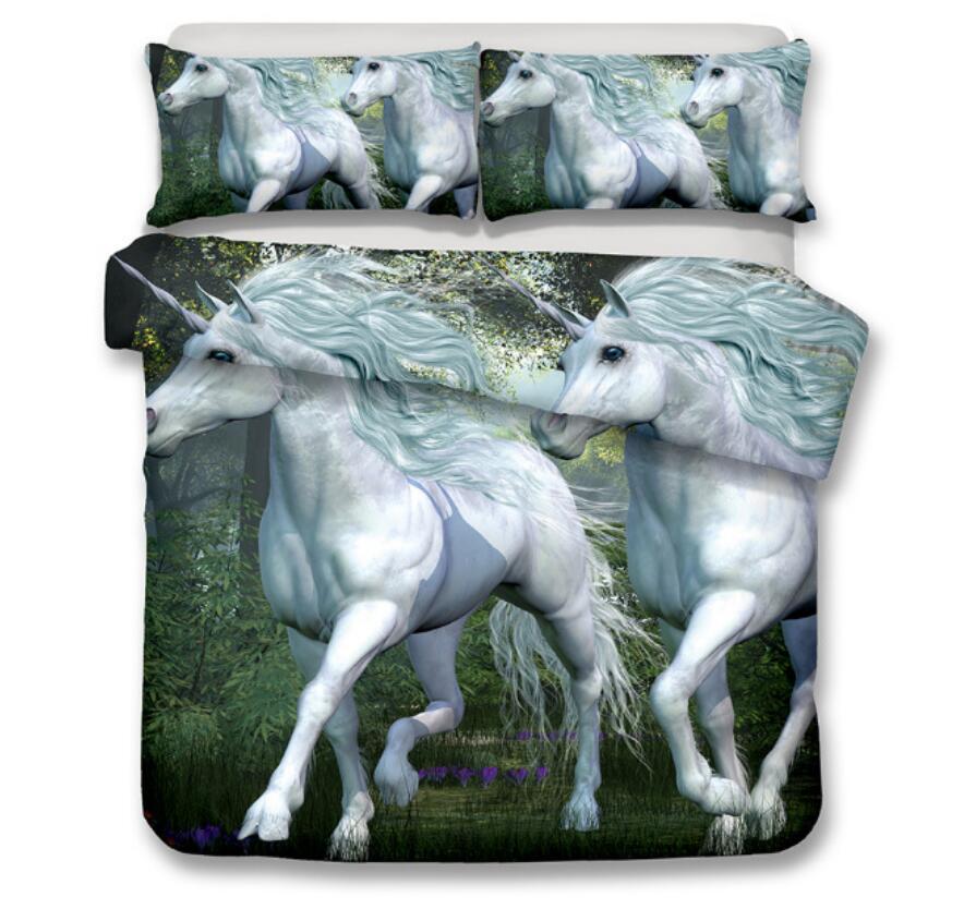 3D Strolling Unicorn 6124 Bed Pillowcases Quilt