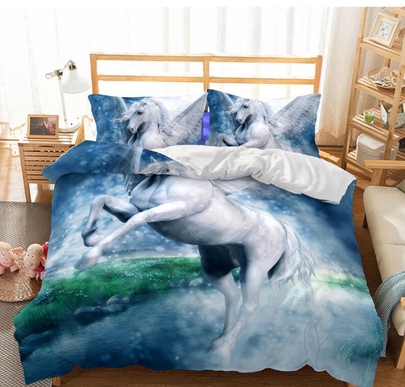 3D White Horse 6127 Bed Pillowcases Quilt