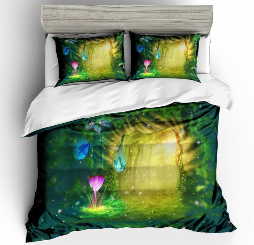 3D Green Light 6087 Bed Pillowcases Quilt