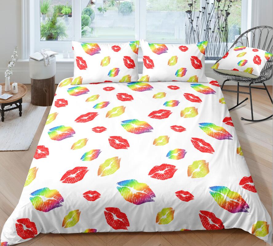 3D Color Lip On White 6095 Bed Pillowcases Quilt