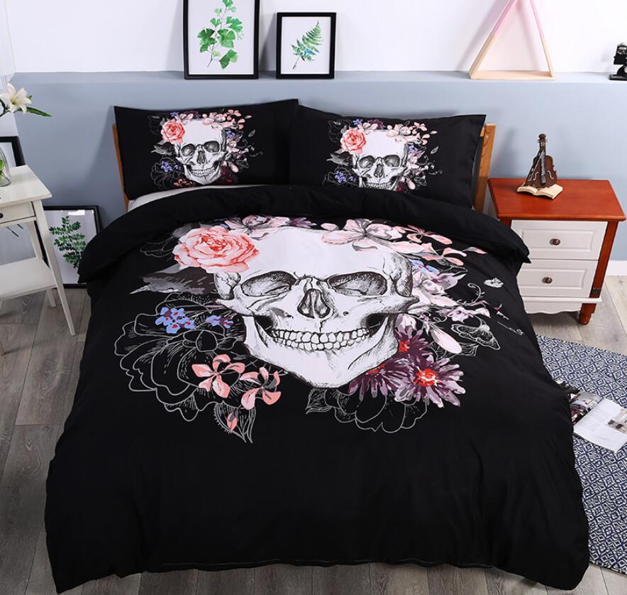 3D Flower Skull 6118 Bed Pillowcases Quilt