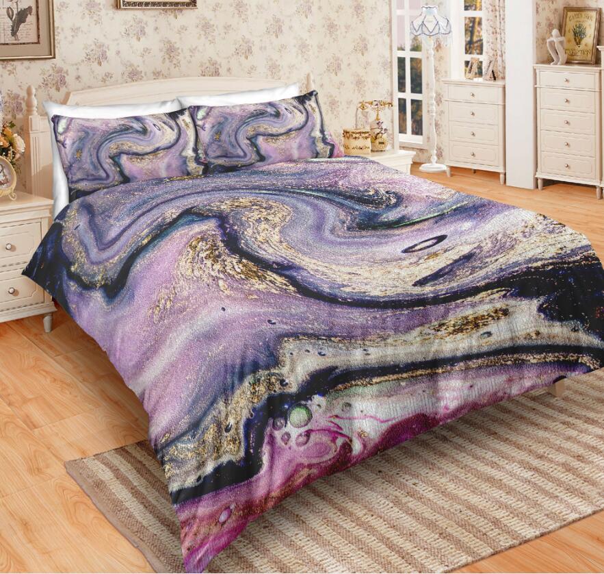 3D Black Purple Marble 6102 Bed Pillowcases Quilt