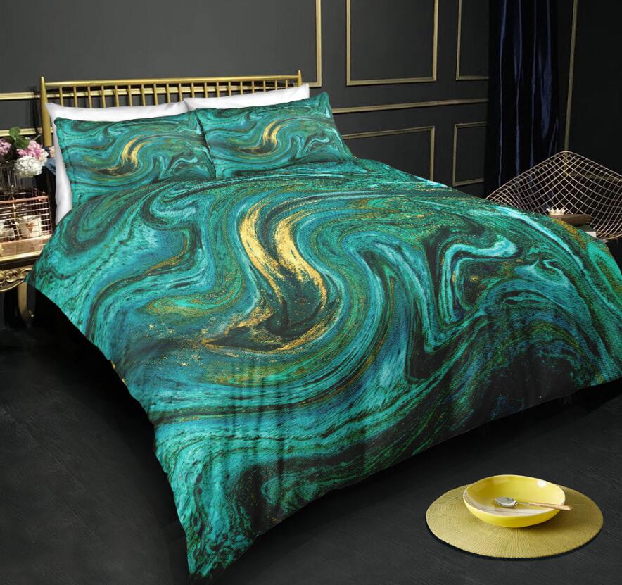 3D Green Gold Marble Pattern 6108 Bed Pillowcases Quilt