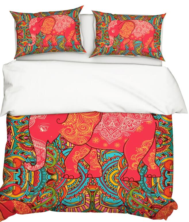 3D Elephant Red Totem 9925 Bed Pillowcases Quilt