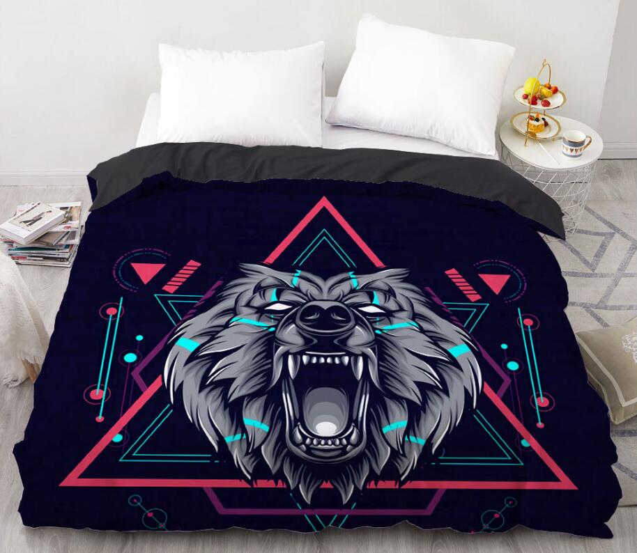 3D Wolf Triangle 99198 Bed Pillowcases Quilt
