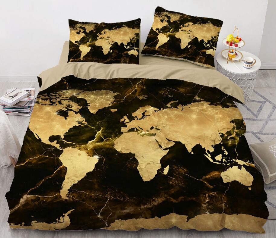 3D Golden Map 8890 Bed Pillowcases Quilt