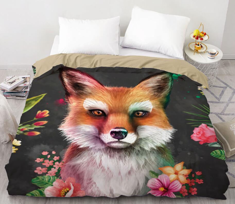3D Fox Flower 99192 Bed Pillowcases Quilt
