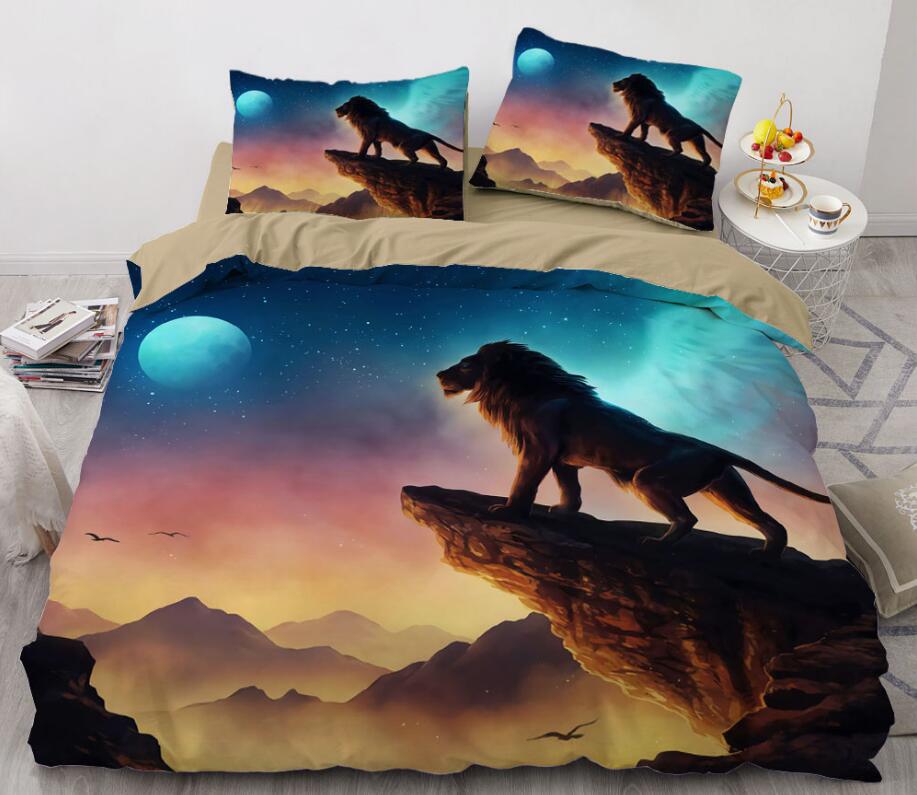 3D Lion Cliff 8849 Bed Pillowcases Quilt