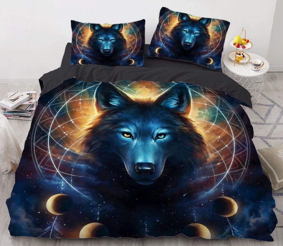3D Wolf Starry Sky Planet 8851 Bed Pillowcases Quilt