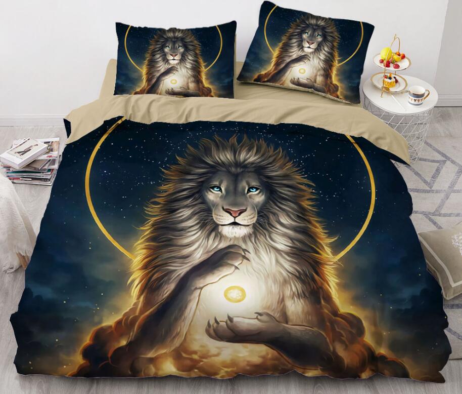 3D Lion Aperture 8852 Bed Pillowcases Quilt