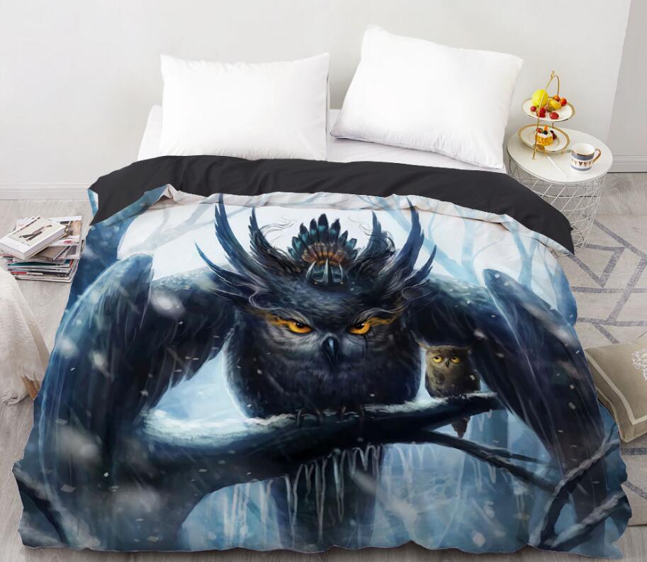 3D Snow Forest Owl 8856 Bed Pillowcases Quilt