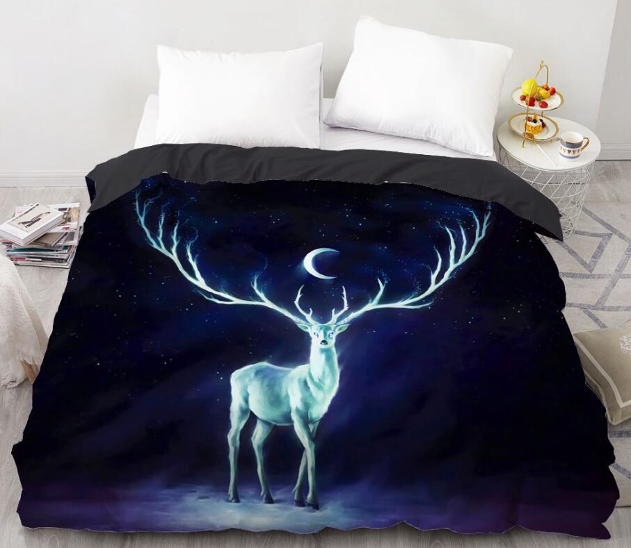 3D Deer Moon Antlers 8859 Bed Pillowcases Quilt