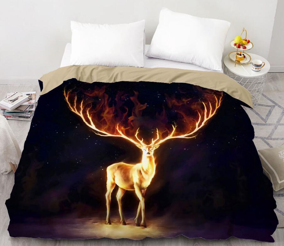 3D Deer Golden Light Antlers 8861 Bed Pillowcases Quilt