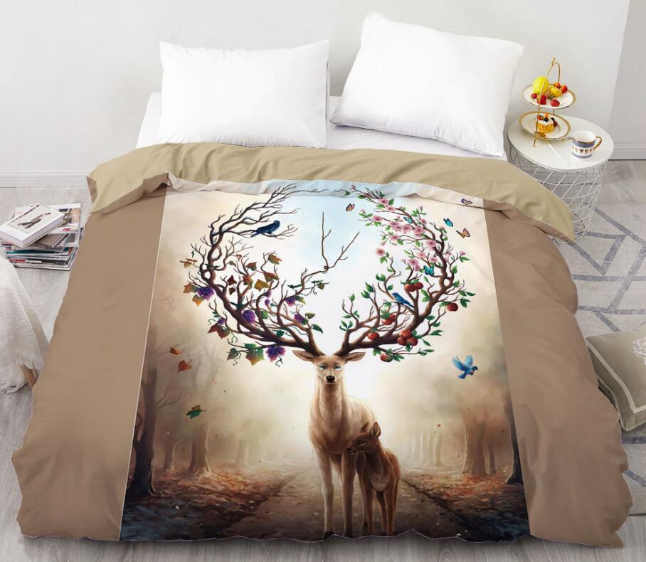 3D Butterfly Corner Deer 8864 Bed Pillowcases Quilt