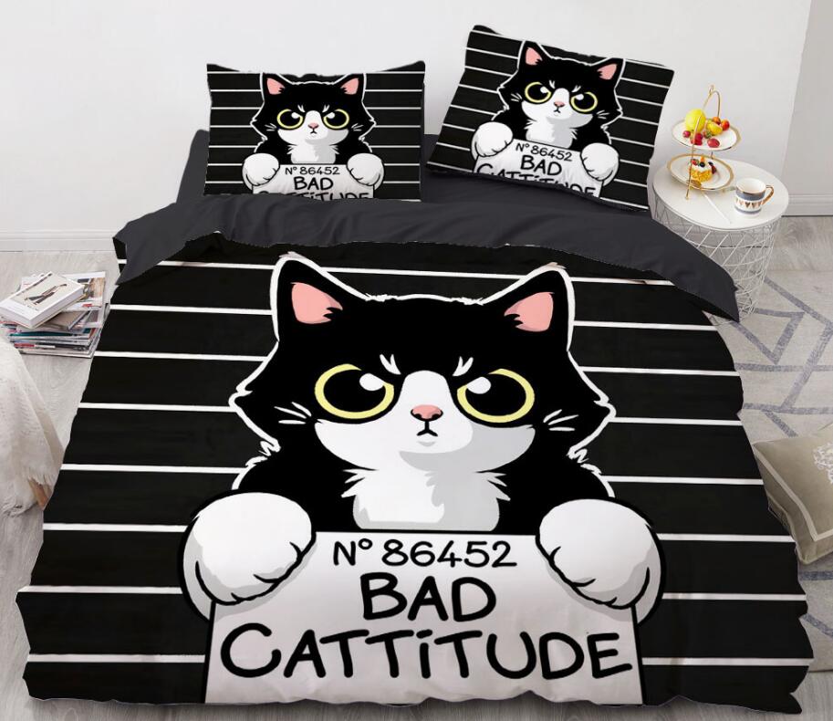 3D Cartoons Black Cat 8835 Bed Pillowcases Quilt