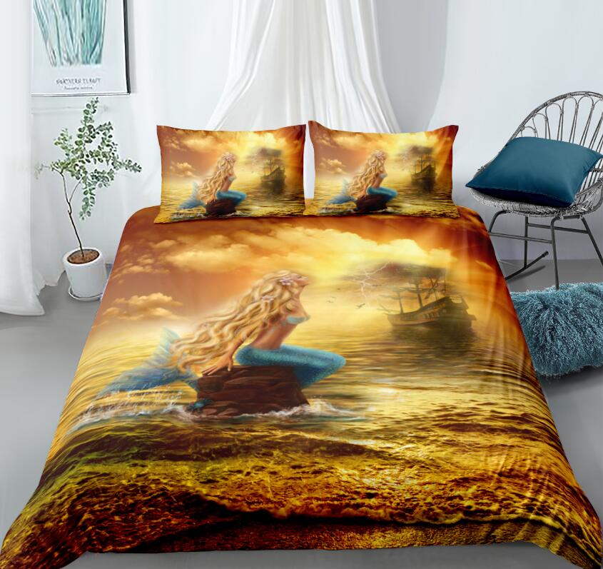3D Sea Ferry Beauty Girl 8893 Bed Pillowcases Quilt