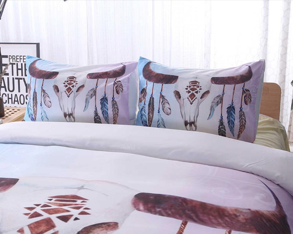 3D Deer Head Feather 9966 Bed Pillowcases Quilt
