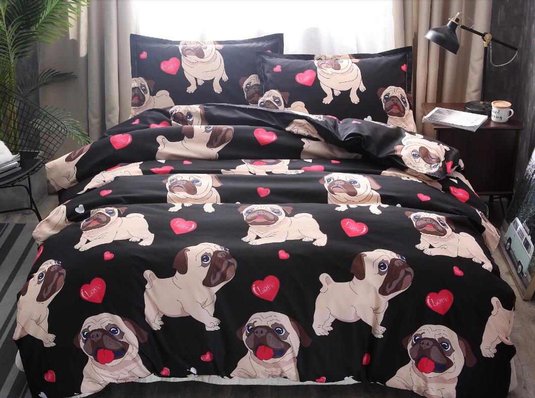 3D Pug Dog Love 9982 Bed Pillowcases Quilt