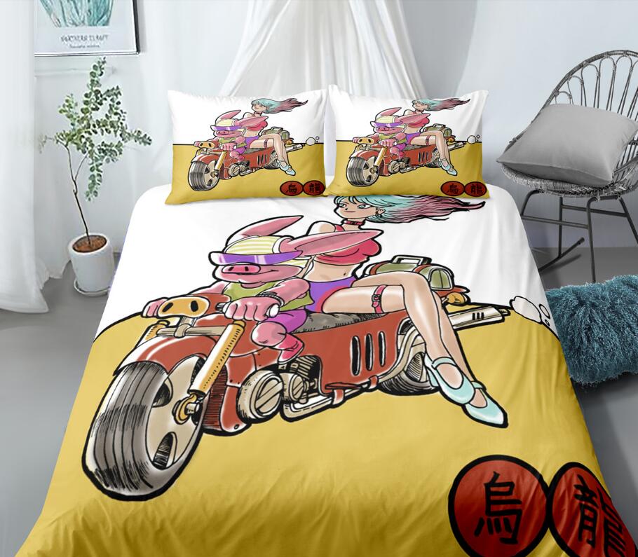 3D Pig Riding A Motorcycle 99174 Bed Pillowcases Quilt