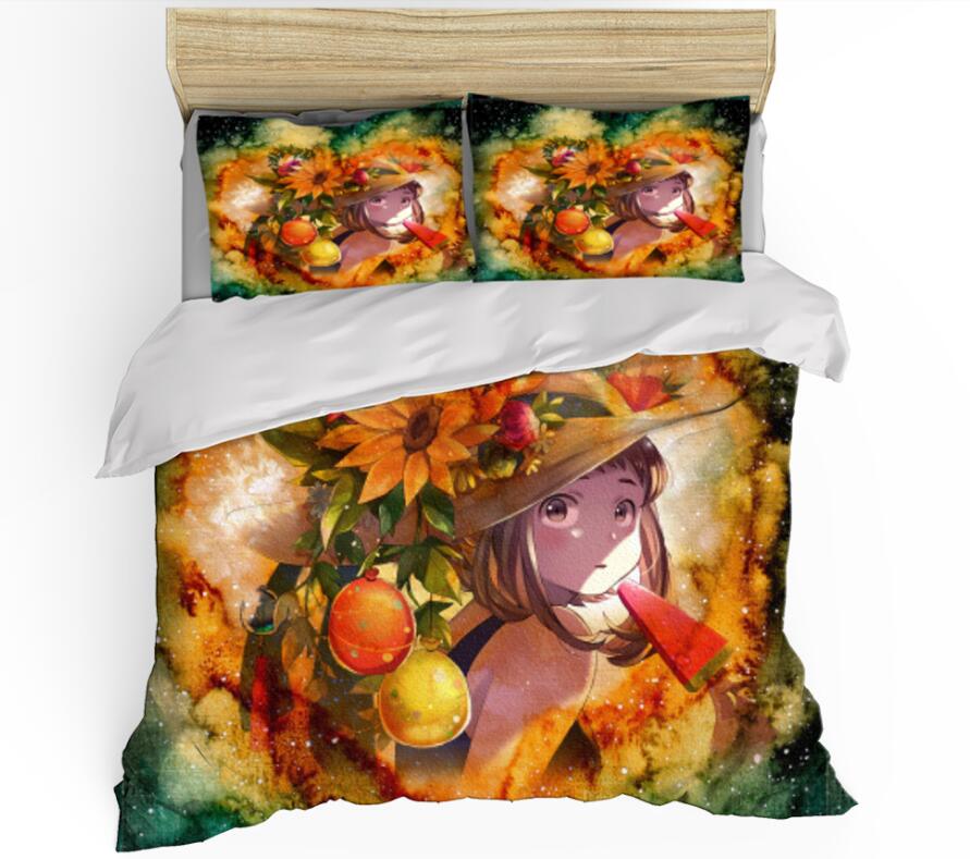 3D Sunflower Flower Girl 99121 Bed Pillowcases Quilt