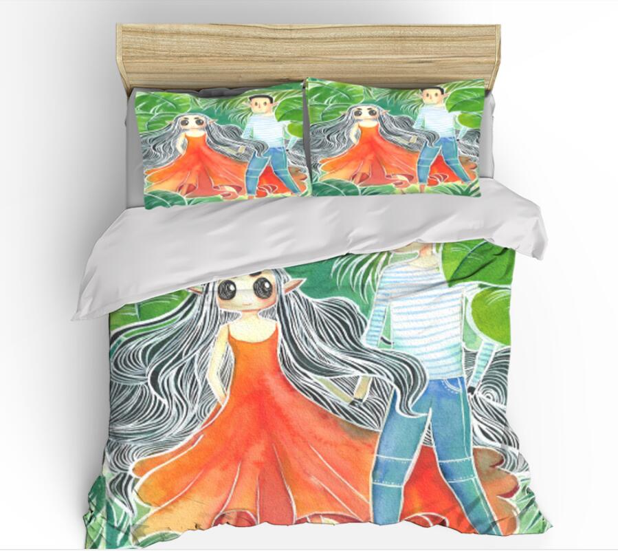 3D Cartoon Boy Girl 9995 Bed Pillowcases Quilt