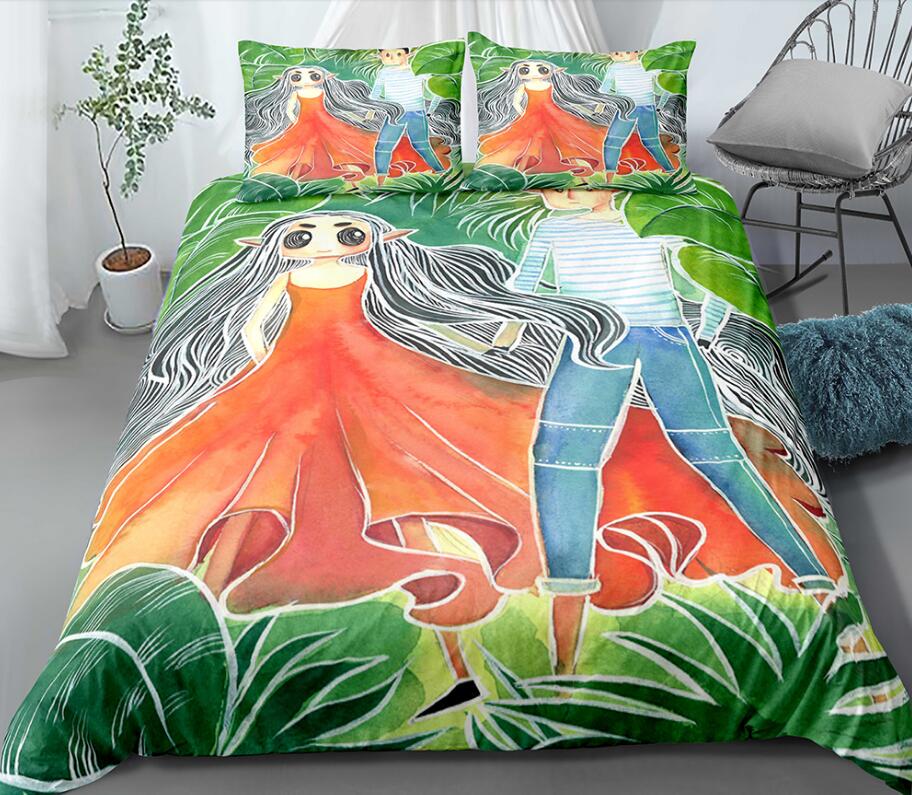 3D Cartoon Boy Girl 9995 Bed Pillowcases Quilt