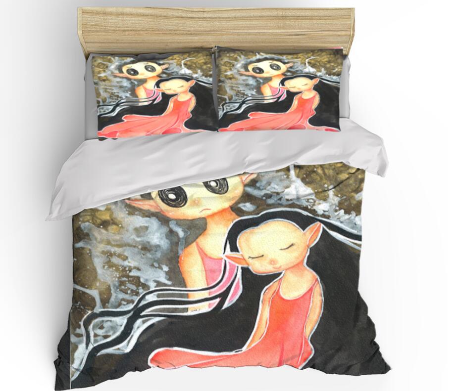 3D Black Long-Haired Girl 99158 Bed Pillowcases Quilt